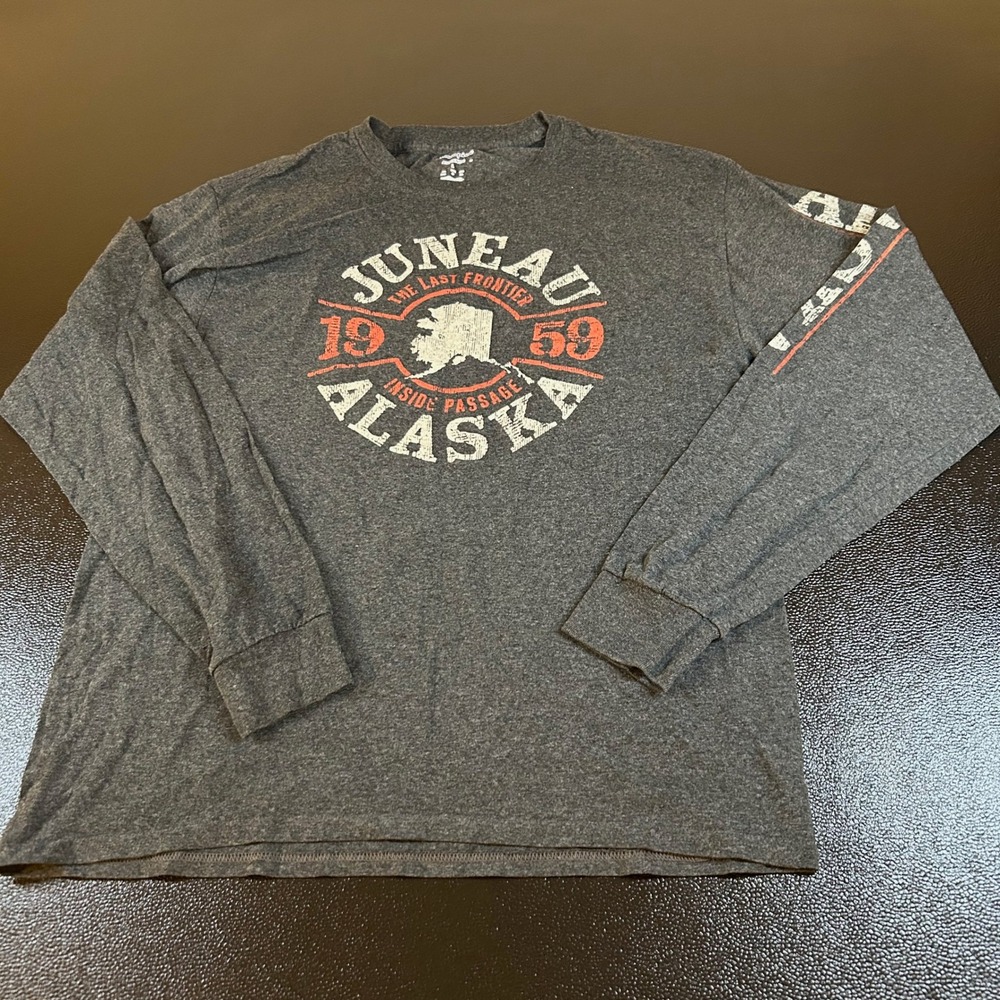 Champion Juneau Alaska Graphic Long Sleeve T-Shirt Heather Gray Womens Large